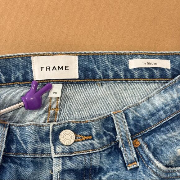 Frame Denim Le Slouch Distressed High Waist Straight Leg Jeans Denim Button Fly - Picture 9 of 14